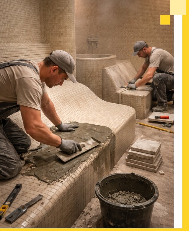 Лежаки для хамама под ключ в Армавире, проект и монтаж